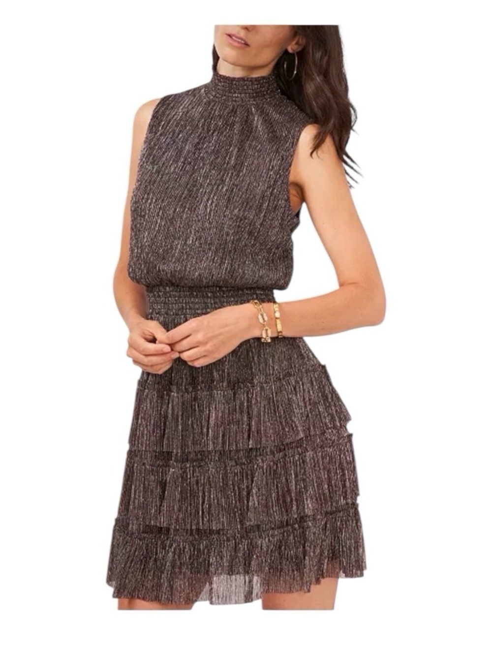 NWT!! MSK Metallic Tiered Ruffle Mini Dress - small